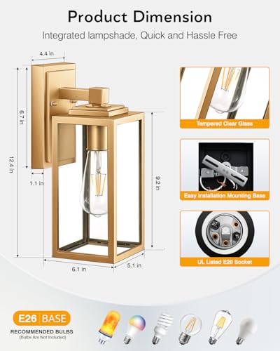 Gold Outdoor Wall Lights (Gold / No Sensor 1 PACK)