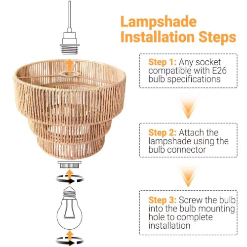 Hanging Light Rattan Lamp Shades Boho Lamp Shade Pendant Light (12.5 Inch Boho Lamp Shape)