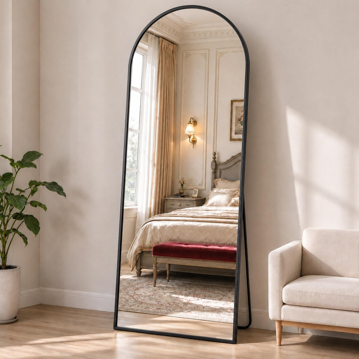 56"x21" Arched Full Length Floor Mirror (Black-arched / 56"L x 21"W)