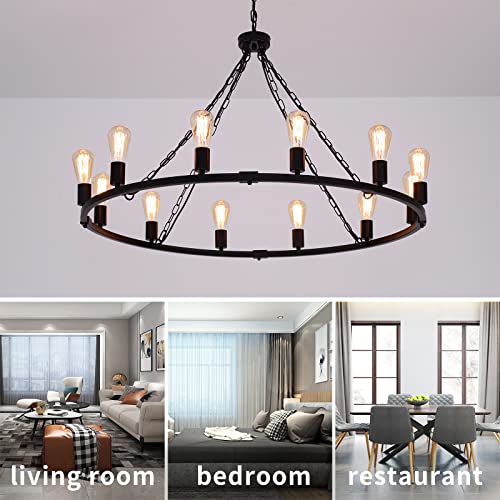 12 Light Black Wagon Wheel Chandelier (Black-12lights)