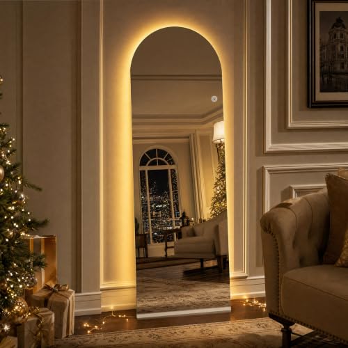 56"x21" LED Arched Mirror Full Length with Dimmable Lights (White / 56"L x 20"W)