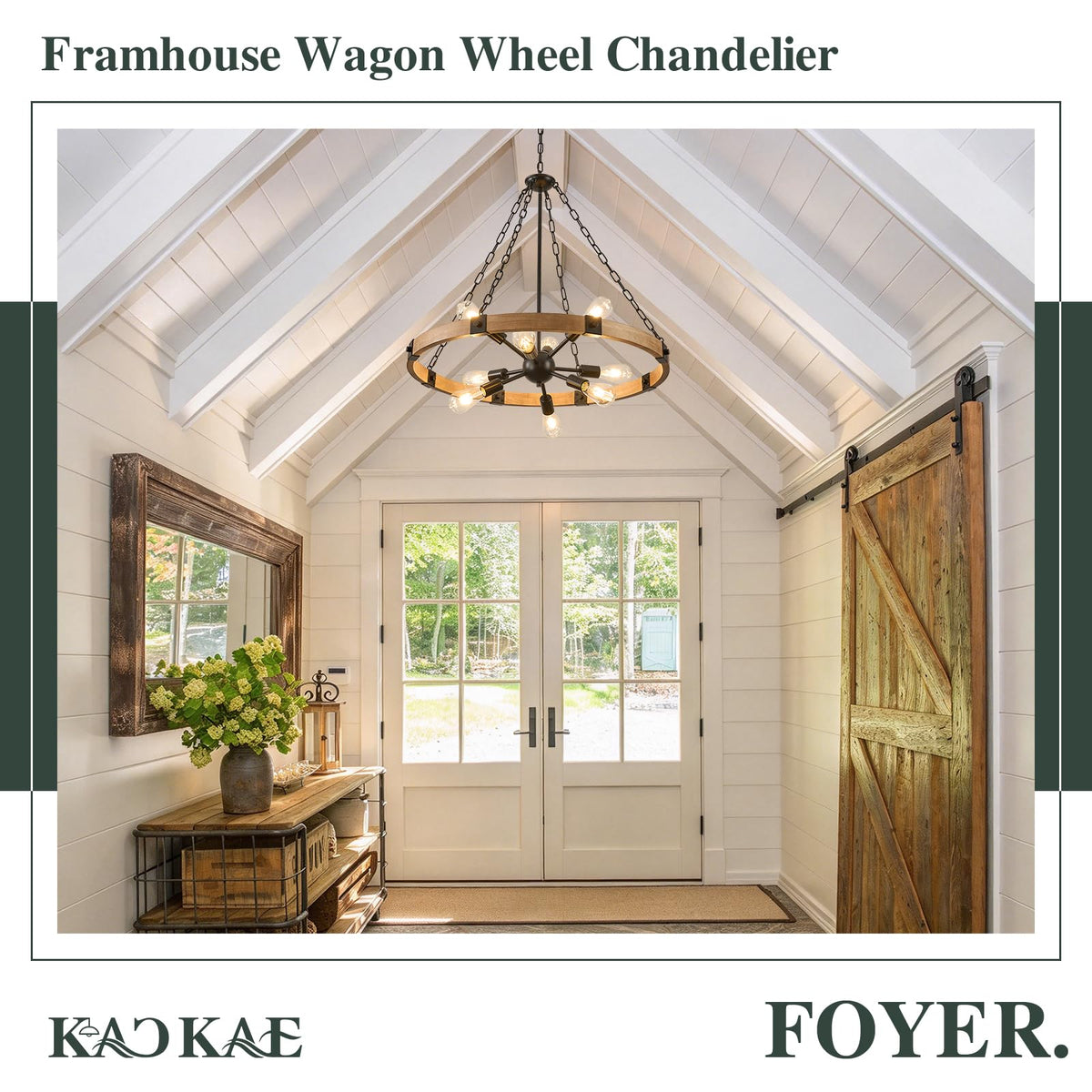 Farmhouse Wagon Wheel Chandelier 31" Wooden Chandelier Light Fixture (Oak / 31.5 inch 9-Light)