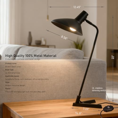 Industrial Desk Lamp Metal Modern Table Lamp 22" (Sand Black)