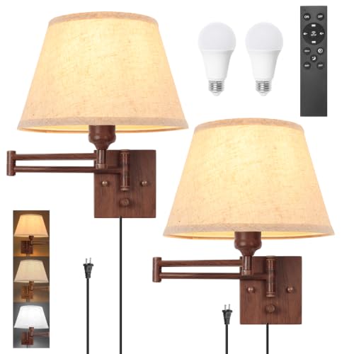Wall Sconce Plug in (Walnut color-Remote / Large)