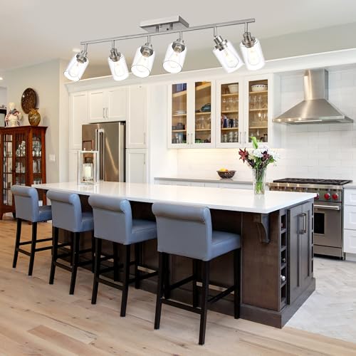 6 Light Track Lighting Kit Brushed Nickel Kitchen Track Lighting Fixtures Ceiling Mount Bathroom Vanity Wall Scones Light Fixture with Clear Glass (Brushed Nickel / 6-Light)
