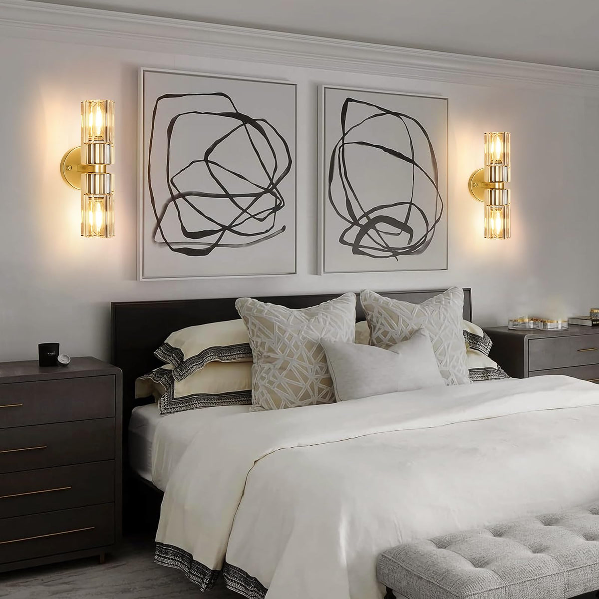 Brass Bathroom Vanity Wall Sconces (Brass-Crystal / 13"-2 Packs)