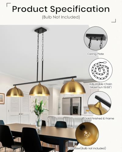 3 Light Gold Island Lights for Kitchen (3 Light / Gold)