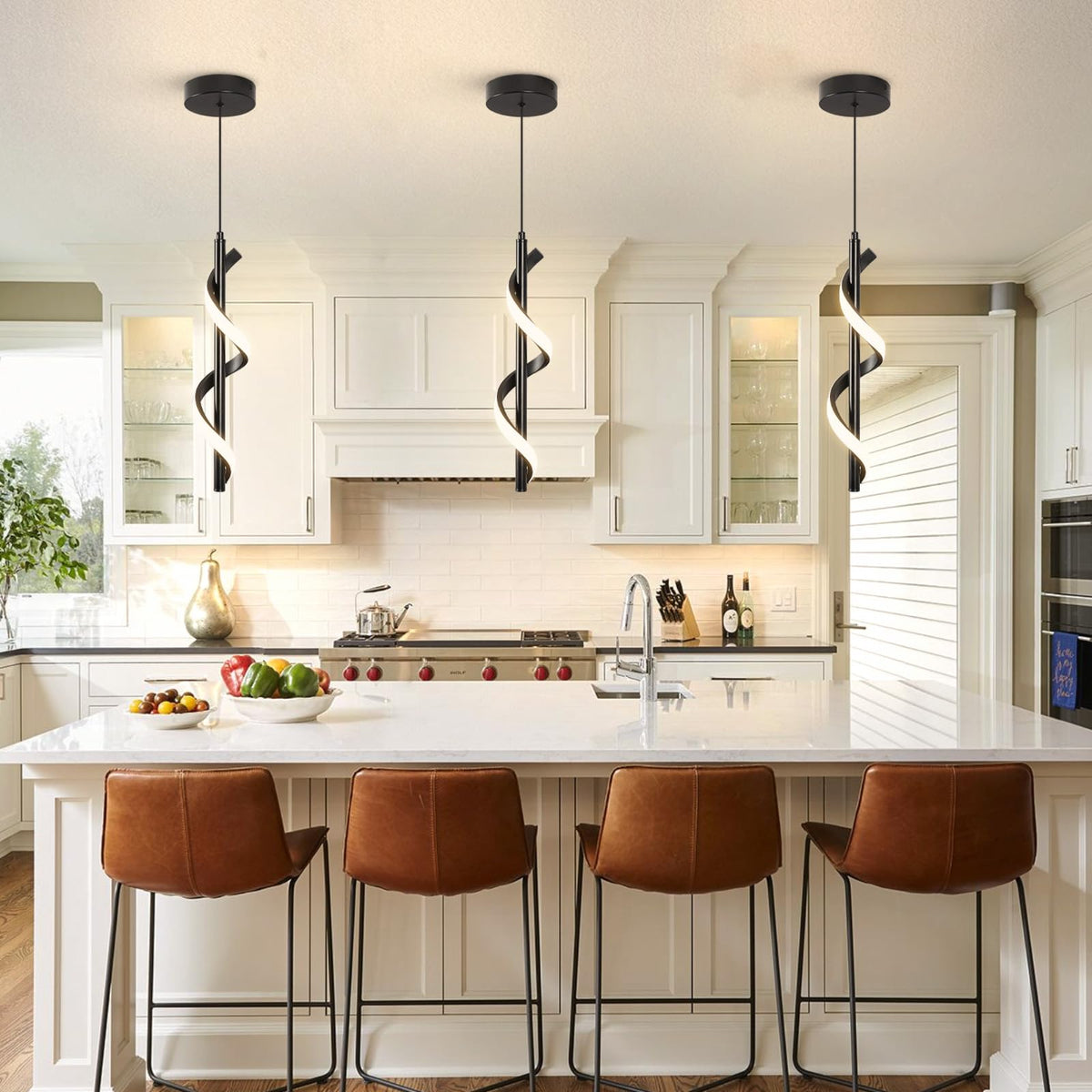 Modern Spiral Led Pendant Light Fixture (Black)