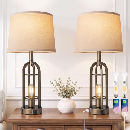 24" Farmhouse Table Lamps for Living Room Bedroom Set of 2 (9.Button Switch - Antique Bronze)