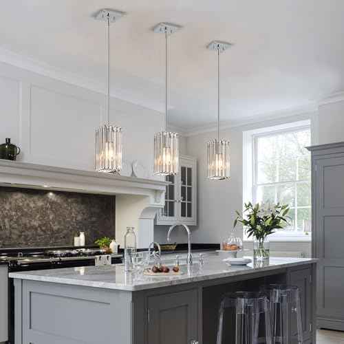 Modern Crystal Pendant Lights Kitchen Island (Chrome / 3Pack)