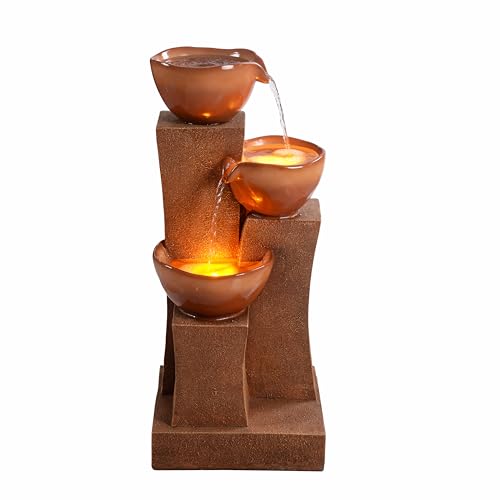 28.54 in. 3 Tier Cascading Outdoor Water Fountain (Brown)