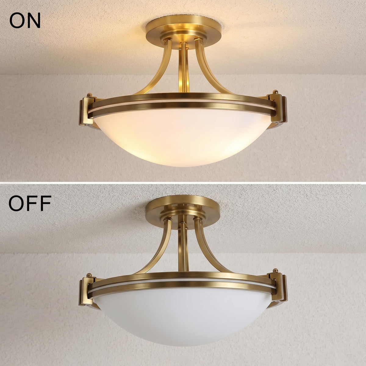Semi Flush Mount Ceiling Light Fixture 12 inch Brushed Gold Light Fixture with Milk Glass for Bedroom Kitchen Bathroom Hallway Foyer Dinning Room Hall Entryway ETL Certified (12in Gold)