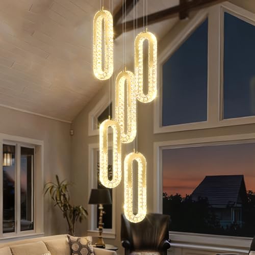 Modern LED Chandelier 5 Ring Gold LED Pendant Light Adjustable Height Hanging Chandelier for Staircase Foyer (Gold / 5 Rings (New))
