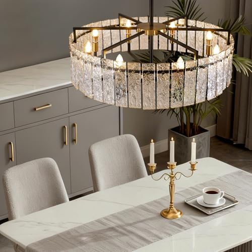31.5" Modern Round Drum Chandelier Luxury 8 (Black+Gold / 31.5")