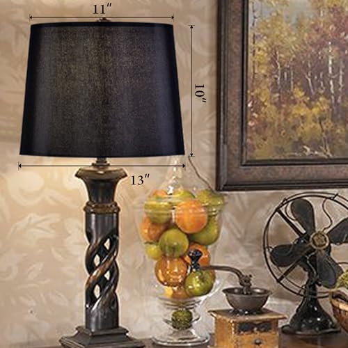 Black Lamp Shades Set of 2 (11"×13"×10"-2 PCS / Black Natural Faux Silk)