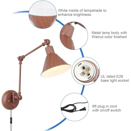 Wall Sconce Plug in (Walnut color / 1 Pack- (Switch))