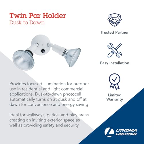 Dusk-to-Dawn Twin Par Outdoor Flood Light Holder, White (White / 1 Count (Pack of 1) / Dusk to Dawn Photocell)