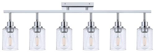 6 Light Track Lighting Kit Chrome Tracking Lights Fixture Ceiling Vanity Light with Seeded Glass Track Lighting Heads (Chrome / 6-Light)