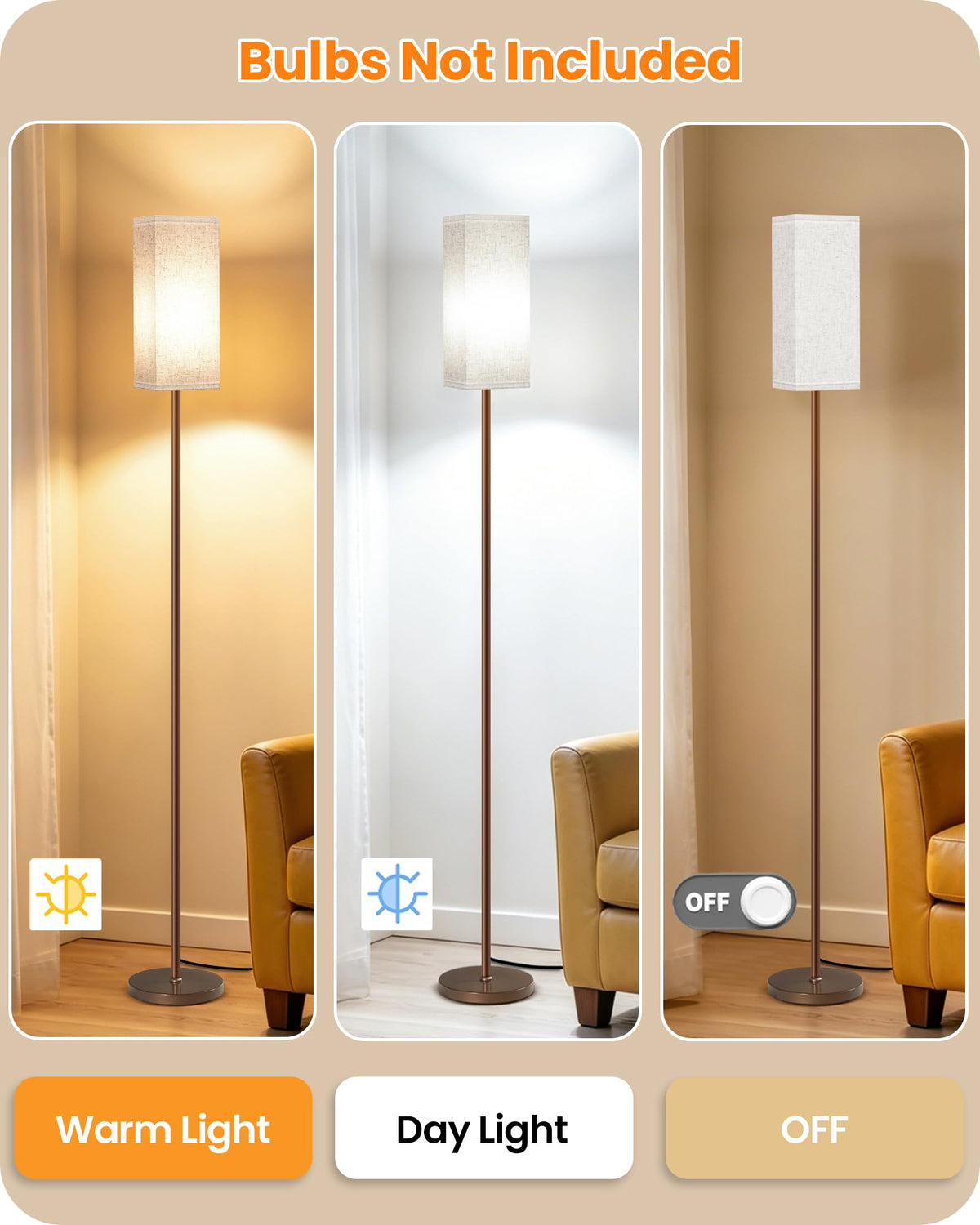 64.6" Floor Lamp (1Pack Beige + Brown)