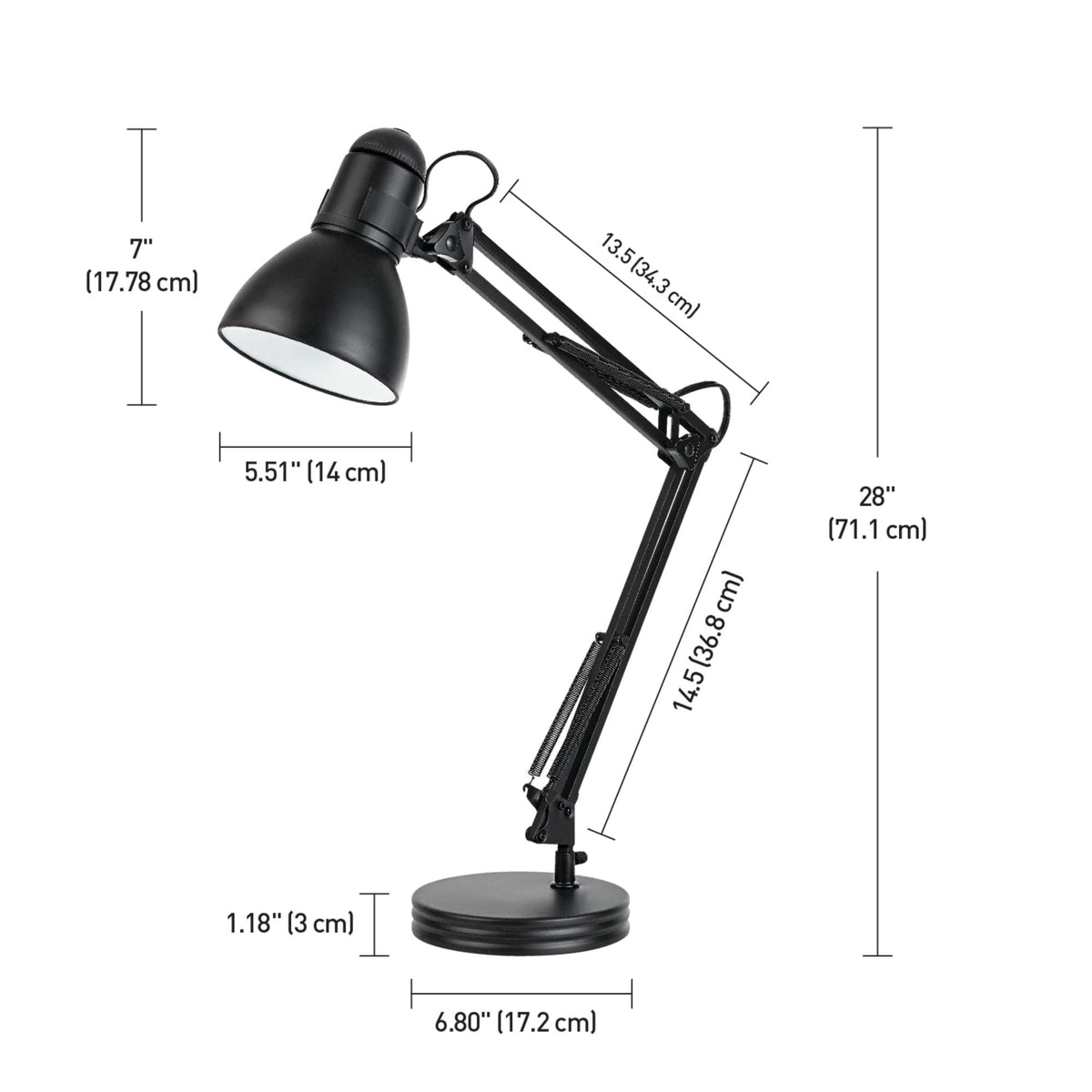 5698601 28" Heavy Base Top Moving Spring Balanced Swing Arm Desk Lamp (Black / 28 inches)