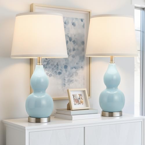 22" Table Lamp Set of 2 (22.63" Blue Gourd)