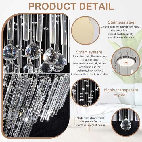 D32''XH100'' Modern Large Chandelier for High Ceiling Raindrop Crystal Chandelier High Ceiling Pendant Light Fixture for Hallway Living Room Gold Stairwell Chandeliers (Gold / D32"X H100")