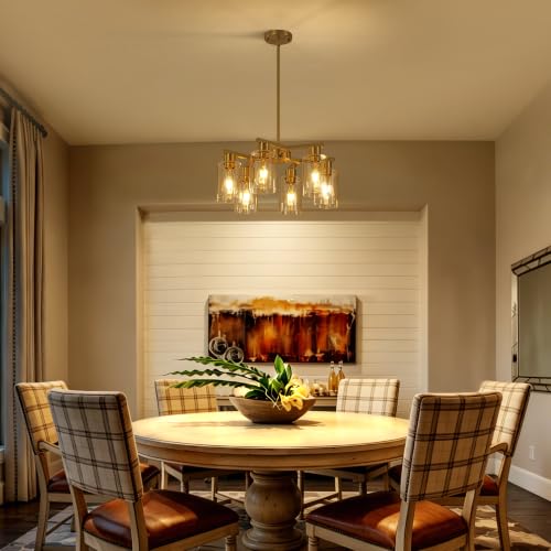 6 Light Brushed Gold Chandelier for Dining Room (Gold / 6-Lights/D20 '')