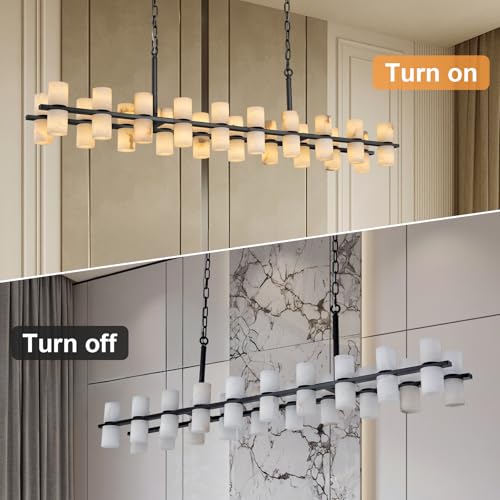 Alabaster Round Chandelier (6-Rectangular-Black-54in)