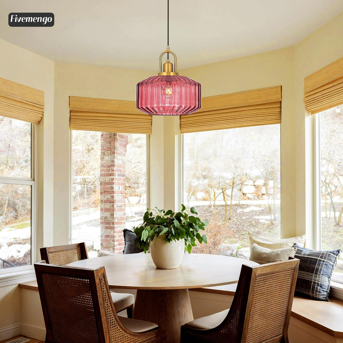 11.8in Mid Century Modern Pendant Light Gold Large Wine Red Glass (Wine Red & Gold Hardwire / 11.8in)