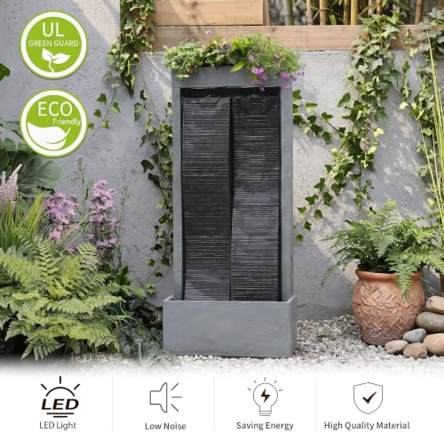 59H Modern Outdoor Water Fountain with LED Light Garden Cascading Waterfall Feature for Indoor or Outdoor Large Water Fountain for Relaxing Garden Patio Backyard Deck Porch or Home Décor (59.06H / Gray)