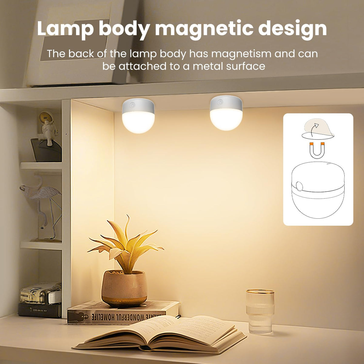 2Packs E26 Rechargeable Magnetic Light Bulbs with Remote and Hook