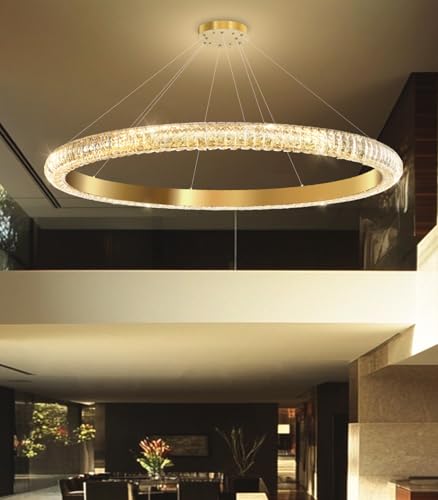 40" 1 Ring Crystal Chandelier Modern LED Dimmable Ring Pendant Light Chandelier for Dining Room Living Room Gold (Gold / 1 Ring Round 40")