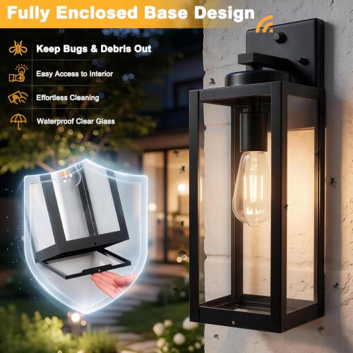 16" Enclosed Dusk to Dawn Outdoor Light Fixture (2 Packs-16IN / Black (Dusk to Dawn))