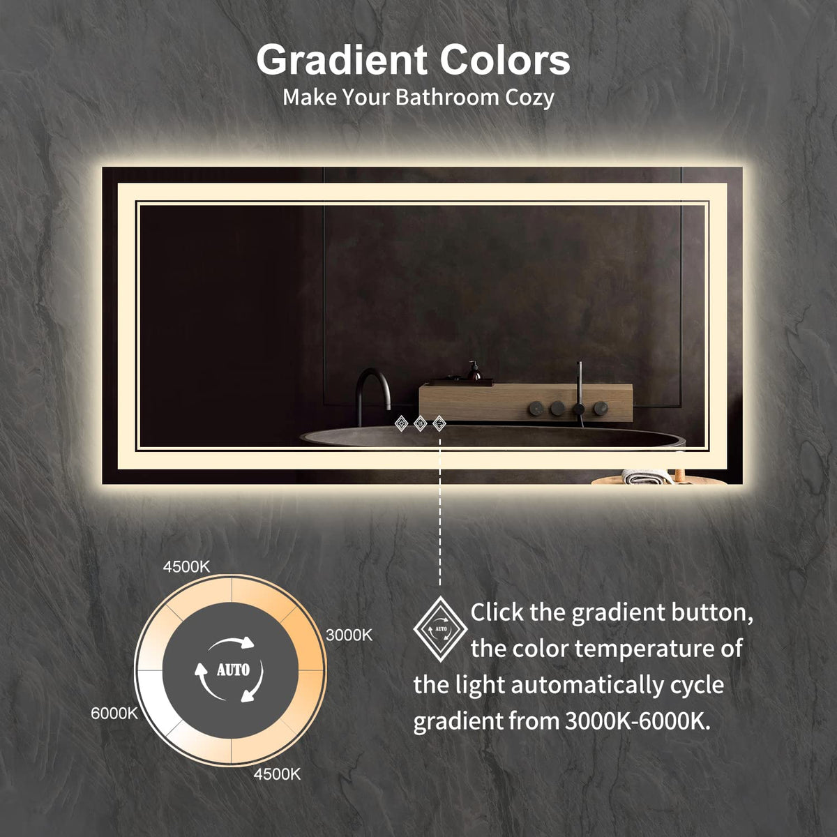 Bathroom Vanity Mirror (Front and Backlit / 48"L x 24"W)