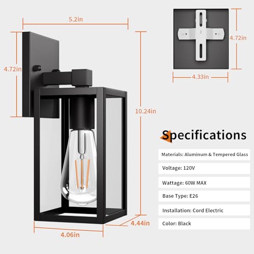 Outdoor Light Fixtures Wall Mount (Black / 10.24'')