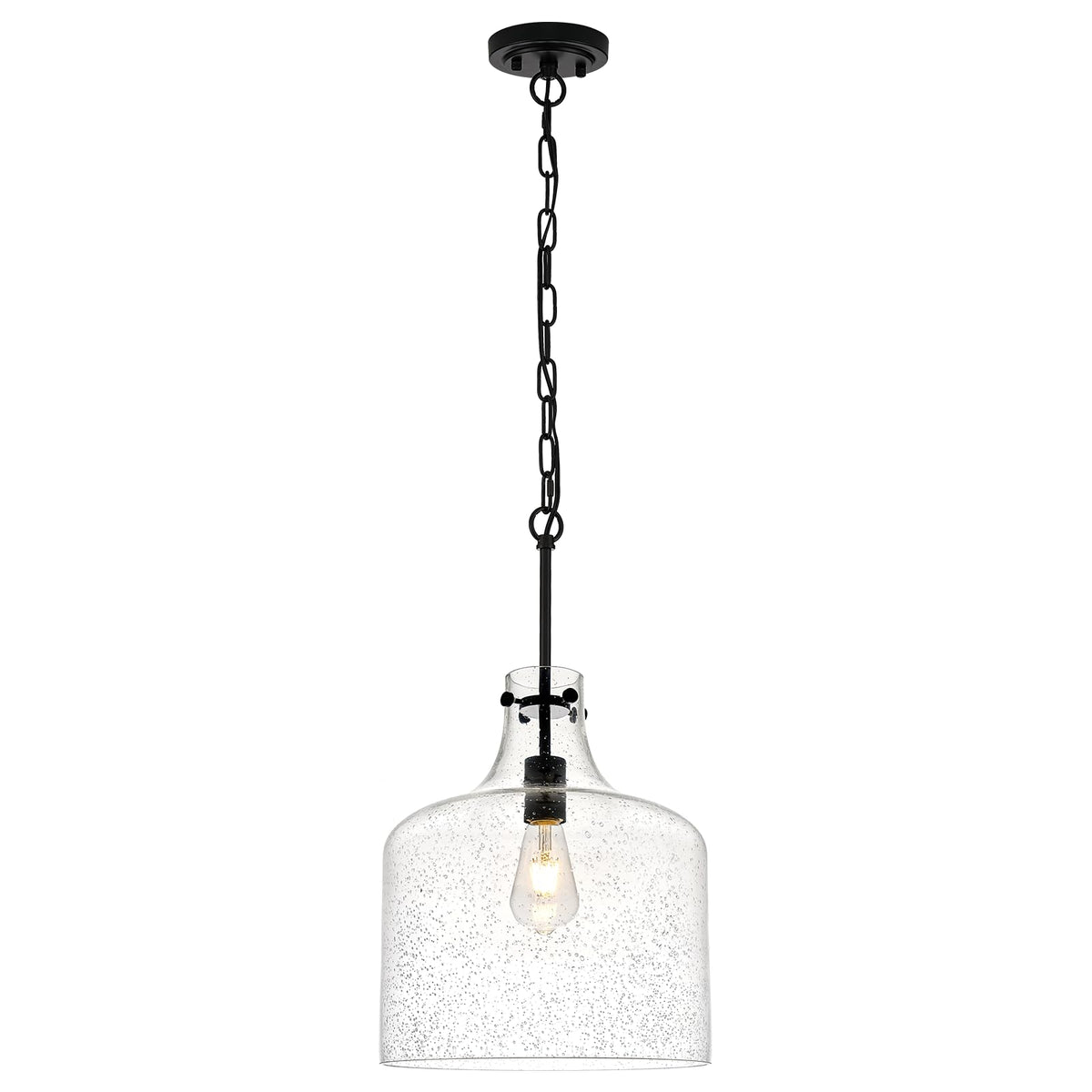 12" Black Seeded Glass Pendant Light (Black Seeded)