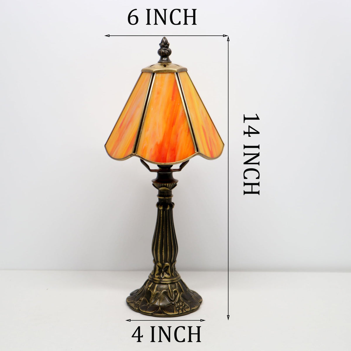 Small Tiffany Style Table Lamp Orange Stained Glass Lamp 14 Inch (Orange)
