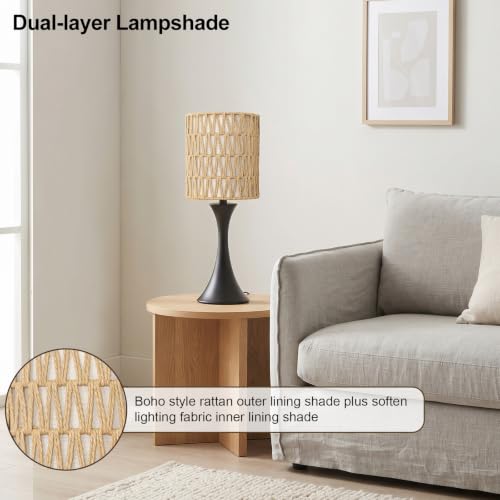 Rattan Table Lamp (Black Base with Rattan Shade)