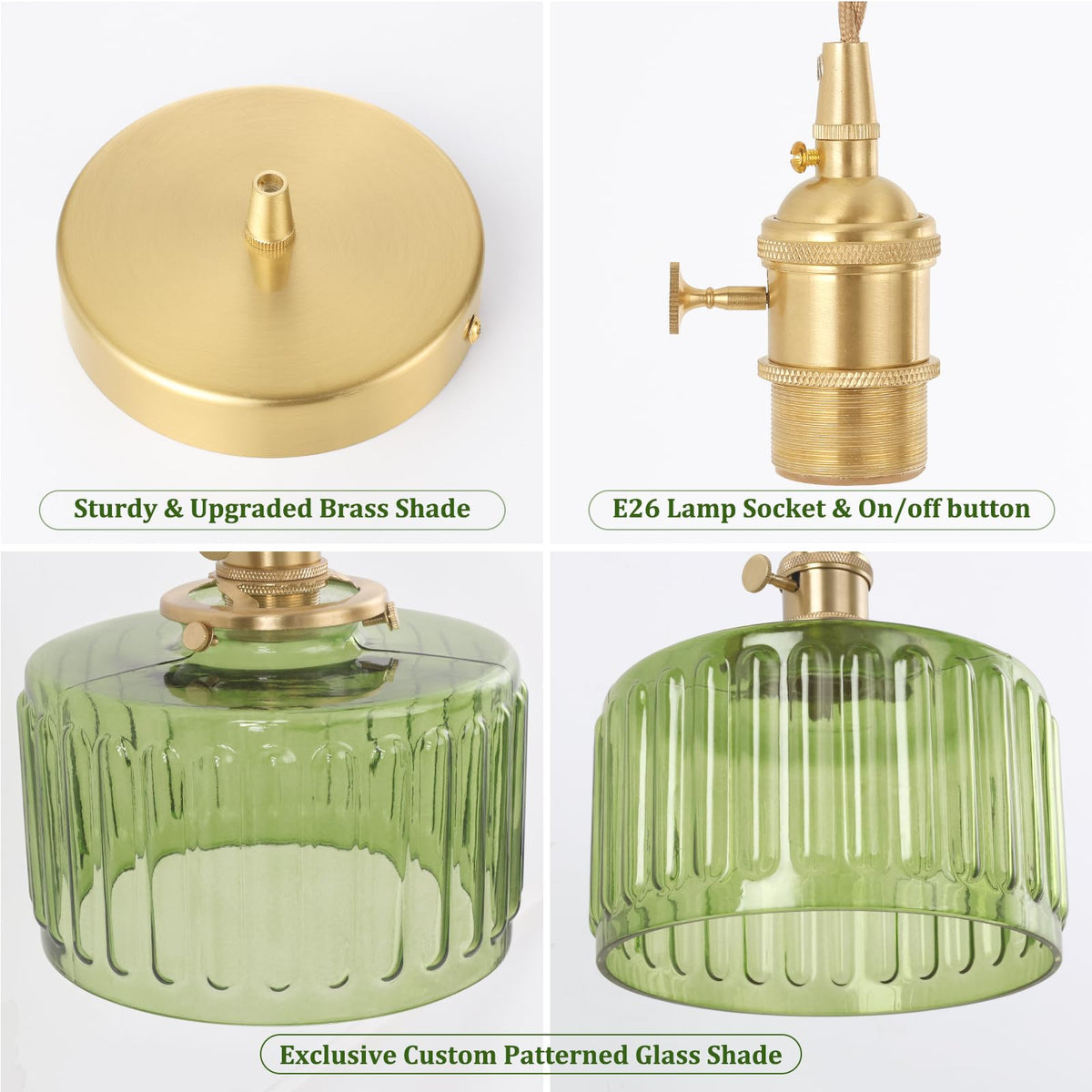 Pendant Light with Green Striped Glass Lmapshade (Z-Striped Green new)