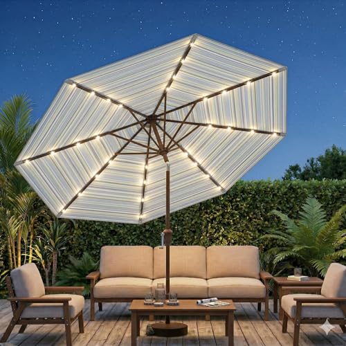 10FT Solar Patio Umbrella with Lights