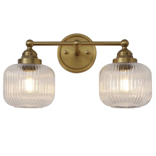 Vintage 2 Lights Clear Ribbed Glass Wall Sconce Lighting (Antique)
