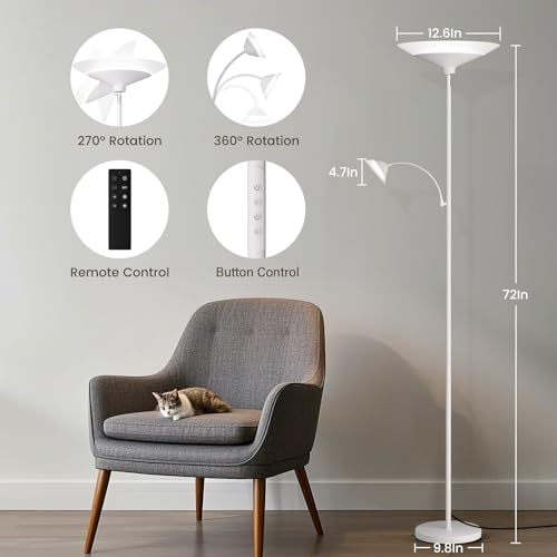 Upgraded 2 Light Torchiere Floor Lamp (White)