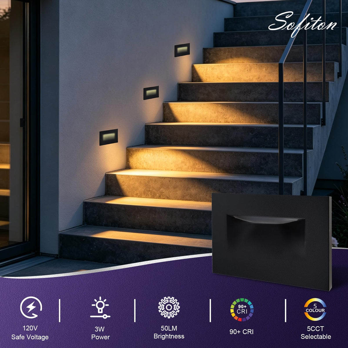 4 Pack Horizontal LED Step Lights (Horizontal-Black / 4 Pack)