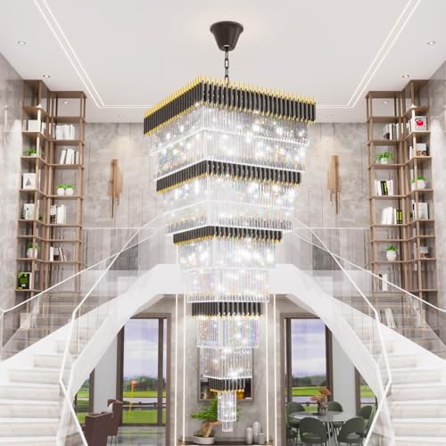 W40 x H120 Large Black Gold Chandeliers for High Ceiling (D40"XH120" Black)