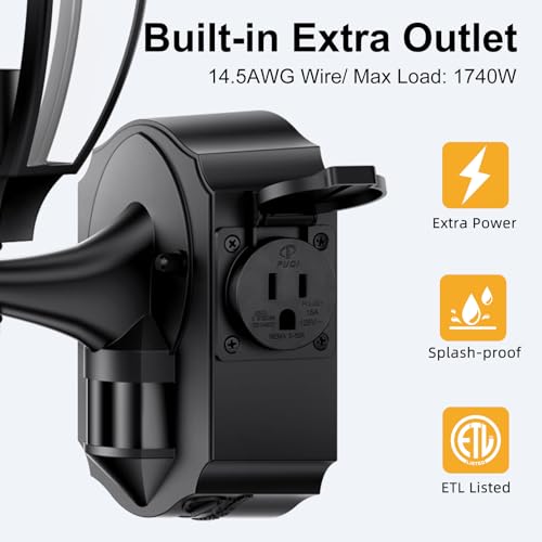 Porch Lights with Outlet (Black / 2 Pack)