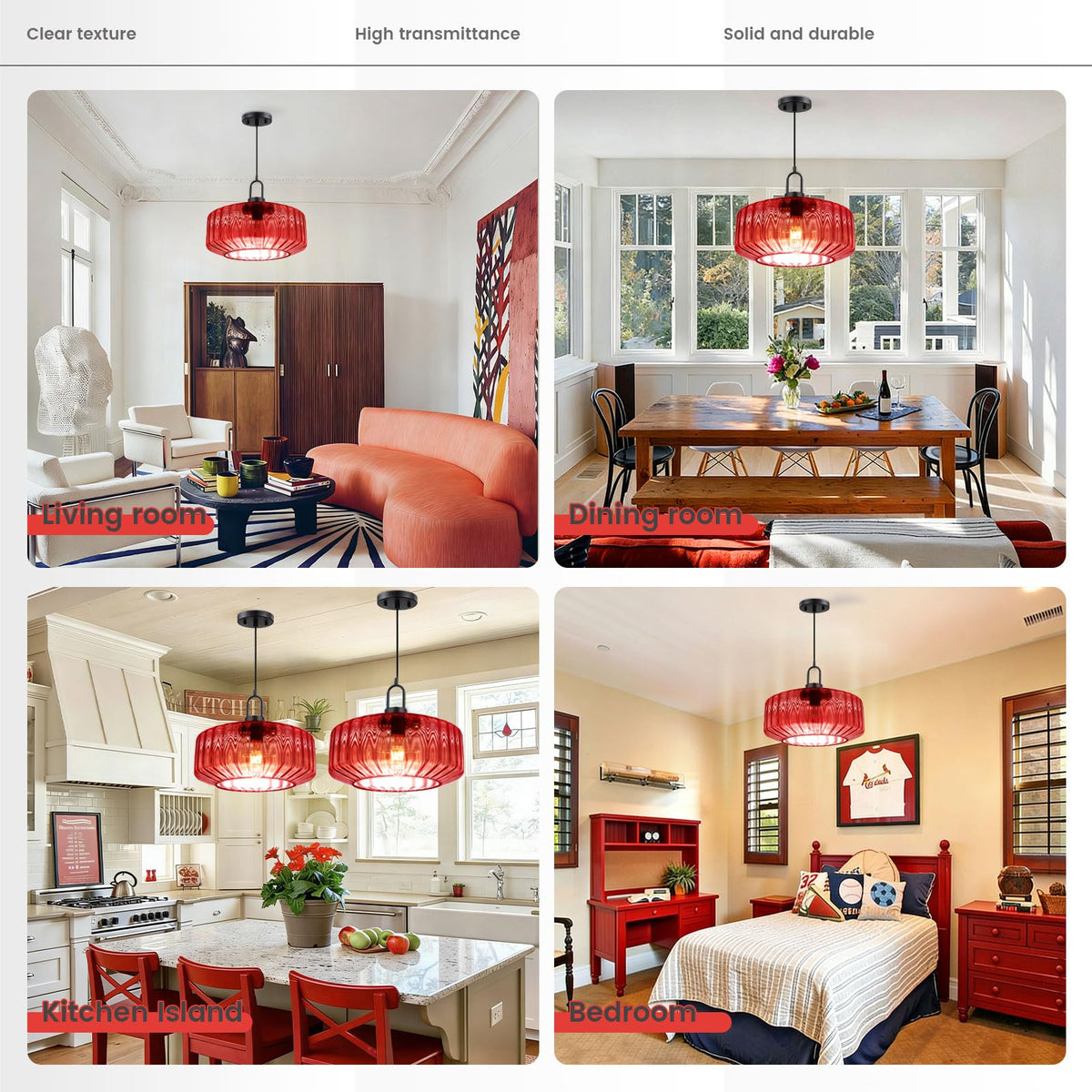 Large Water Glass Globe Pendant Light KItchen art deco Pendant Light (13.7″Red)