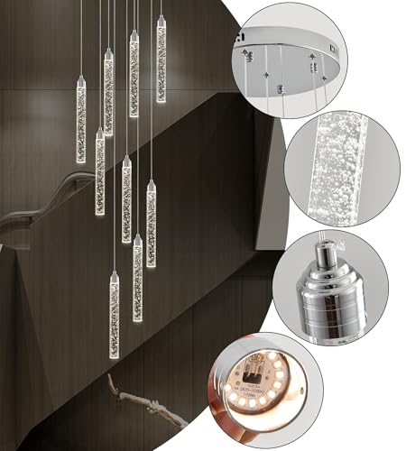 9 Lights High Ceiling Crystal Staircase Chandelier Silver (Chrome / 9 lights)