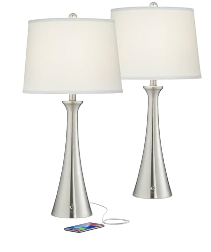 Karl 27 1 2" Tall Table Lamp USB Set of 2 Full Range Dimmers Brushed Nickel