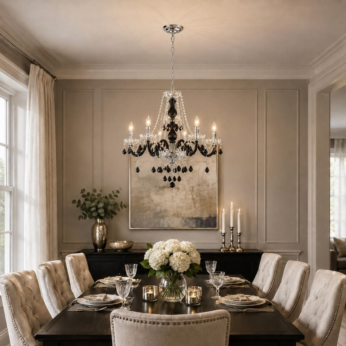 Saint Mossi Black and Clear Crystal Chandelier (Black and Clear Crystal / W28" 1 Tier)