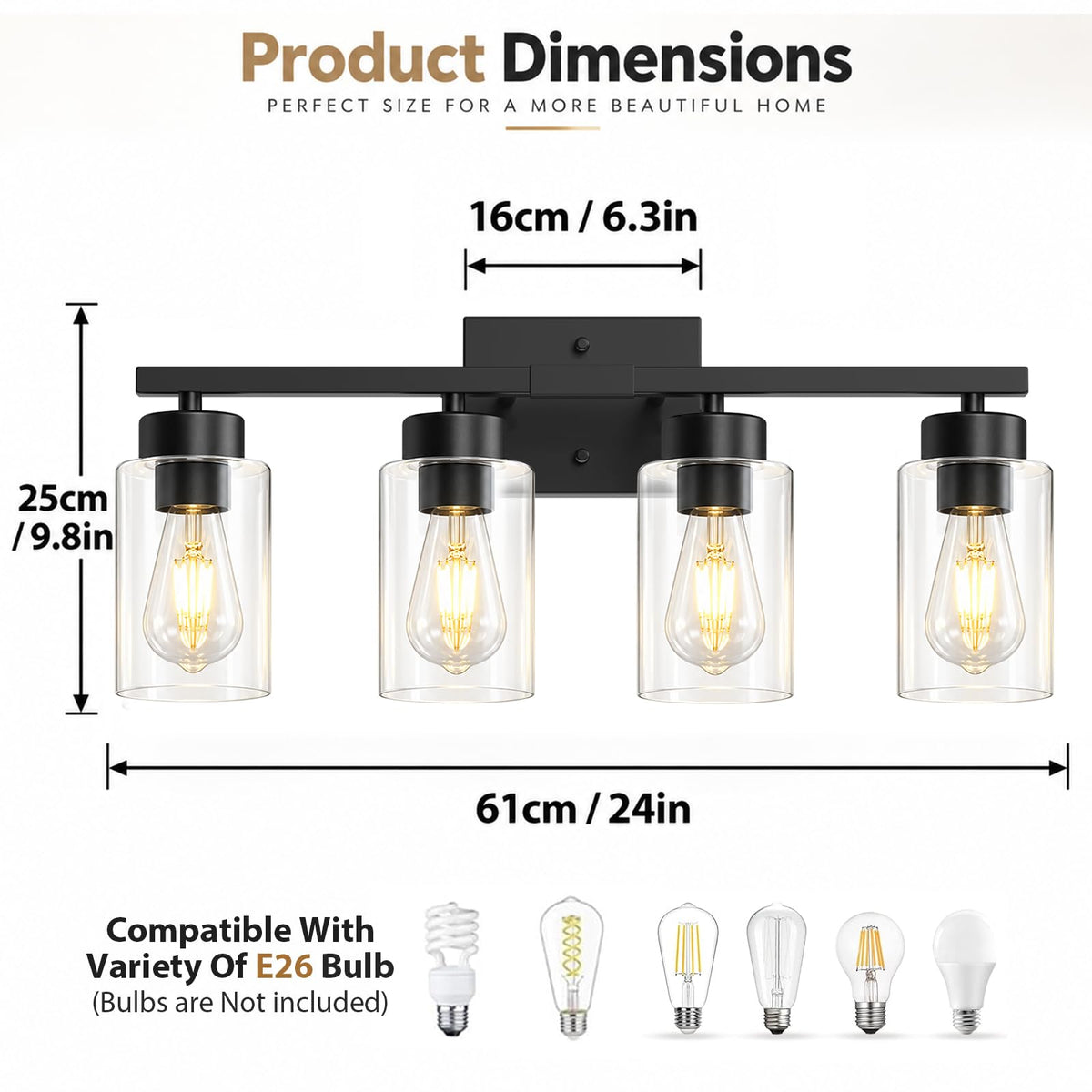 Bathroom Light Fixtures (Matte Black / 4-Light)